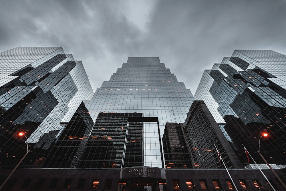 Modern commercial buildings viewed from below